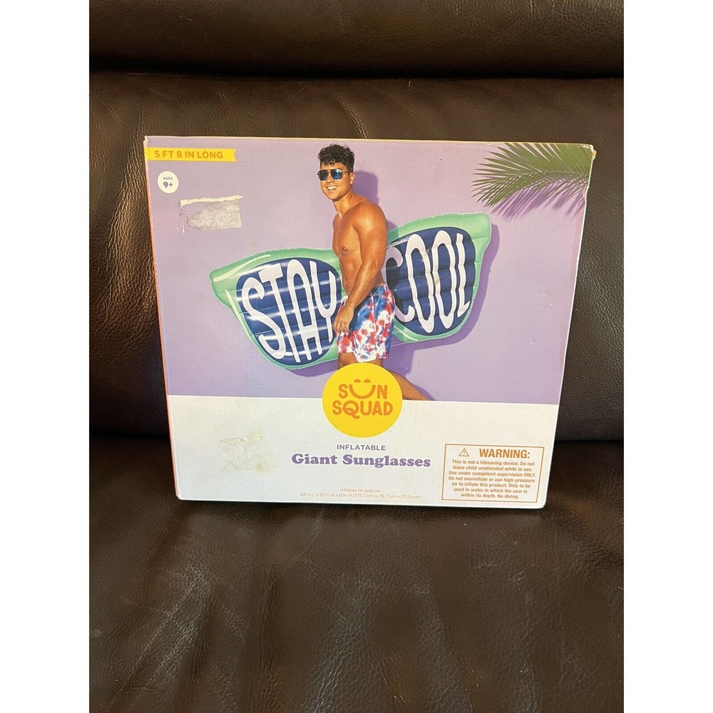 Sun Squad Inflatable Pool Float Giant Sunglasses Stay Cool NIB